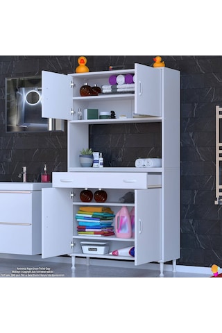 Modilayn Arda Banyo Dolabı 100x173x32,5cm 1 Çekmece 4 Kapak Ve 6 Raflı İhtiyaca Uygun Kolay Kurulum Beyaz