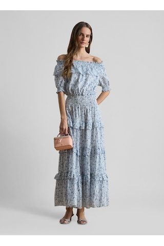 Lauren Ralph Lauren Beyaz Kadın Kayık Yaka Elbise 200p08959