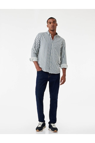 Lee Cooper Koton Regular Fit Düğmeli Klasik Mavi - Beyaz Erkek Gömlek 6wam60104hw Mavi - Beyaz