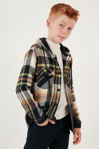 Lela Kapüşonlu Çift Cepli Ekoseli Kışlık Oduncu Erkek Çocuk Gömlek Cf24W81781 Lacivert-Yeşil