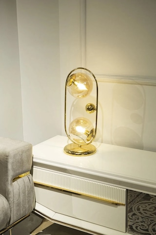 Sarı Kaplamalı Gold Camlı Masa Lambası 1 Adet
