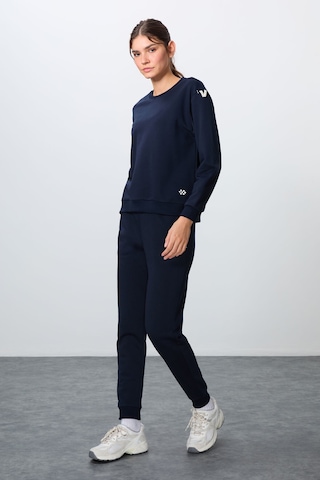 Tommy Life İndigo Kompakt Pamuklu Kalın Pürüzsüz Dokulu O Yaka Oversize Fit Kadın Eşofman Takım - 95341 Indıgo