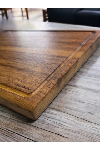 İroko Tek Parça Yekpare Masif Steak Board Oluklu Kesme Tahtası