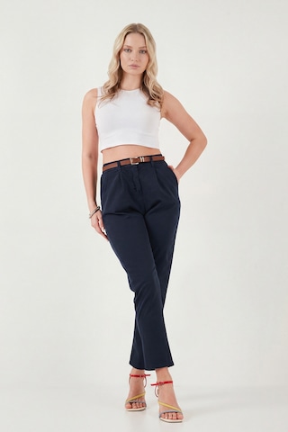 Lela Streç Pamuklu Regular Fit Yüksek Bel Düz Kısa Paça Kemerli Bayan Pantolon 668Yp5335 Lacivert