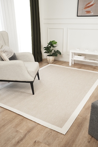 Mariesse Home Kolay Temizlenen Yıkanabilir Bordürlü Sisal Halı Hasır Dokulu Salon Yatak Odası Mutfak Oturma Odası Antre Koridor Halısı Krem