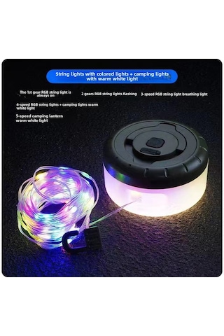 Geeroyoo Çok Fonksiyonlu Çadır Işığı: 8 Metre Renkli Işık, Usb Şarj Edilebilir, Manyetik Tutucu, Kamp Ve Acil Durumlar İçin Dayanıklı Tasarım Çok Renkli