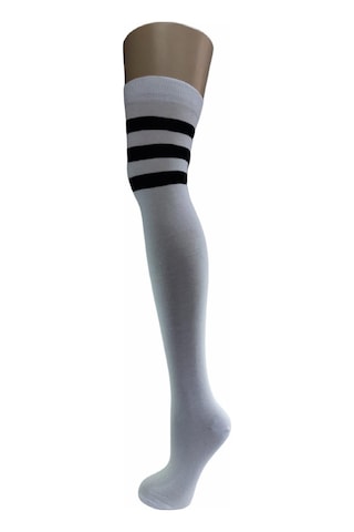 Design Socks Desing Çember Desenli Dikişsiz Dizüstü Çorap-Beyaz