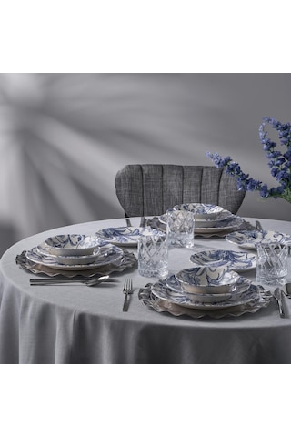 Jumbo New Leaf 24 Parça 6 Kişilik Yemek Takımı Mavi