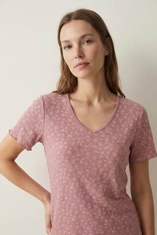 Elemge Kadın Bambu Pamuk Pijama Takımı Gül Kurusu Fitilli Regular Fit Alt & Üst İnce Kısa Kol Lastkli Esnek
