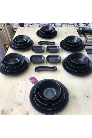 Keramika Mat Siyah 30 Parça 6 Kişilik Yemek Kahvaltı Takımı