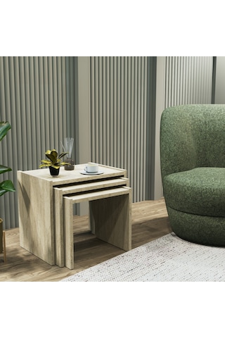 Vera 3'lü Zigon Sehpa , Servis Sehpası Traverten