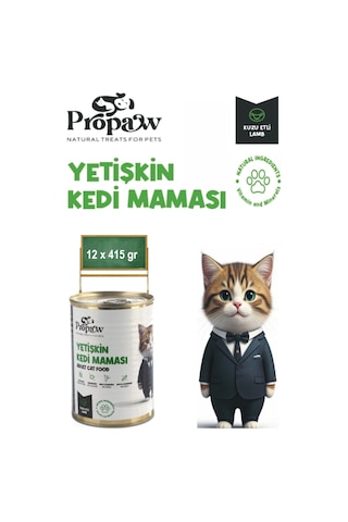 Propaw Kuzu Parça Etli Jöleli Premium Tahılsız Yetişkin Kedi Maması 12 x 415 G