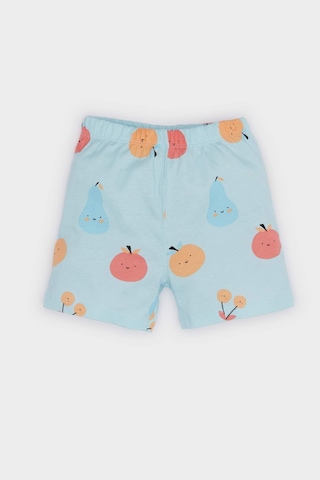 DeFacto Kız Bebek Pijama Takımı Desenli Kısa Kollu Penye Üst Beli Lastikli Şort E9604A525SMBE54 Mavi