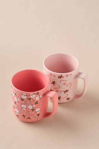Karaca New Year Yılbaşı Gingerbread Soft Touch 2 Kişilik Kupa Seti 470 Ml Pembe