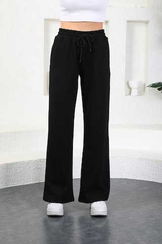 Kallima Siyah Mevsimlik Salaş Rahat Bol Paça Kadın Eşofman Altı Siyah