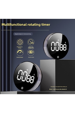 Symbee Yeni Model Dönüştürülebilir Lastikli Mıknatıslı Zamanlayıcı - Mutfak, Fırınlama, Çalışma Ve Dışarıda Kullanım İçin Yuvarlak Taksimetre Platin Siyah