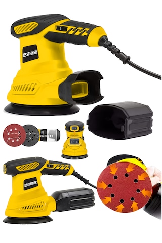 Steiner 700w 6 Kademe Devir Ayarlı 125mm Toz Toplama Sistemli Eksantrik Zımpara Makinesi Sarı