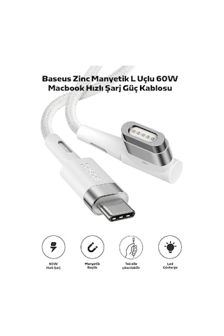 Baseus Zinc Manyetik L Uçlu 60w Macbook Hızlı Şarj Güç Kablosu 2m- 5775