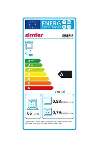Simfer 8216 10 Fonksiyon Airfry Beyaz Cam Ankastre Fırın Dijital
