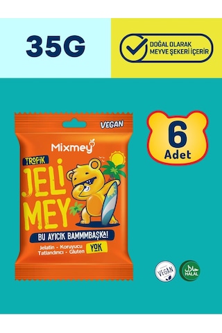 Jelimey Tropik Jelatinsiz Vegan Tropik Lezzet Gummy Bear Ayıcık 6 x 35 G
