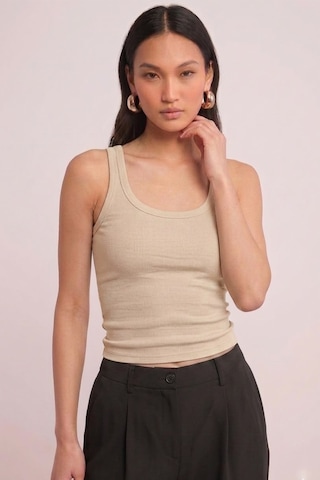 Fit Women Pamuklu Kadın Fitilli Görünümlü Kalın Askılı Basic Atlet 4624-bej