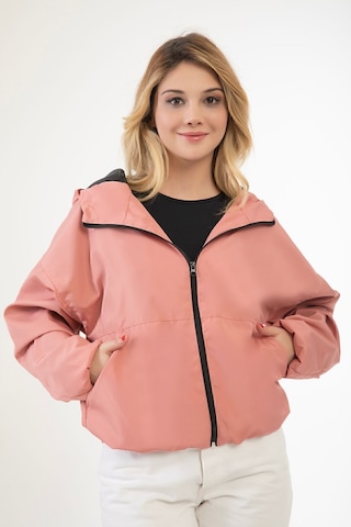 Riverstorm Kadın Pudra Su Ve Rüzgar Geçirmez Kapüşonlu Cepli Oversize Yağmurluk - Rüzgarlık Pudra