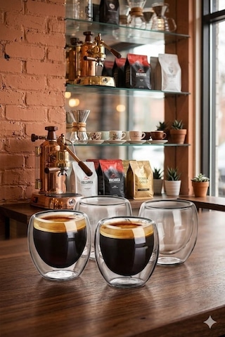 4 Lü Espresso Bardağı 80 Ml Kahve Bardağı Çift Cidarlı Bardak Şeffaf