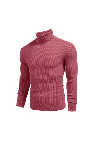 Polızeı Erkek Slim Fit Boğazlı Triko Kazak Esnek Dokulu Gülkurusu
