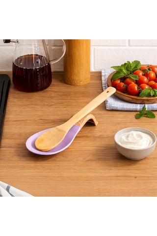Porsima Pbt-718-3 Bambu Saplı Silikon Kirli Kepçe Kaşıklık Altlığı Kepçe Ve Kaşık Nihalesi Lila