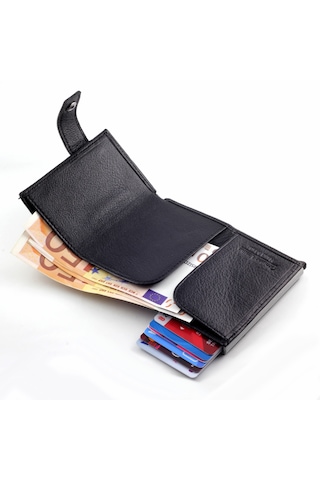 Ancora Leather Hakiki Deri Erkek Cüzdanı Otomatik Kartlık Siyah