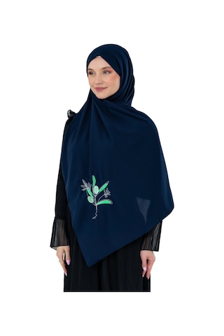 Zaytoon Polyster Lacivert Rengi Şal Filistin Zaytin Dalı Renkli Nakışlı S100040 Mavi