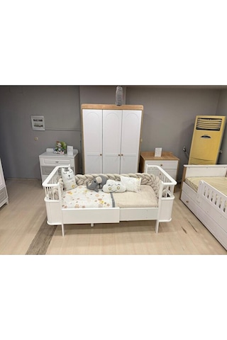 Mdf Beşik, Dünya Büyüyen Beşik 80x130 - Dünya Büyüyen Karyola 80x190 %100 Mdf Beyaz