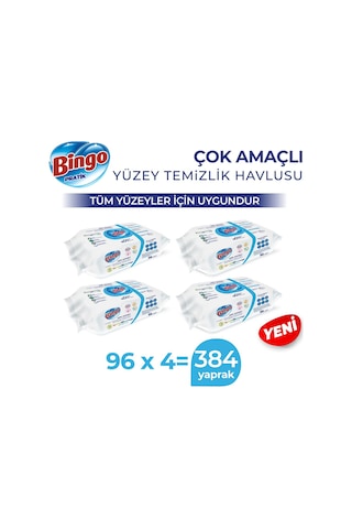 Bingo Pratik Yüzey Temizlik Havlusu Beyaz Sabun 4 x 96'lı