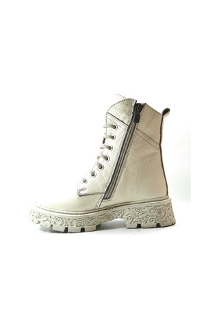 Onlo Ayakkabı R.301 Deri Ekru Kürklü Fermuarlı Kız Çocuk Bot Ekru