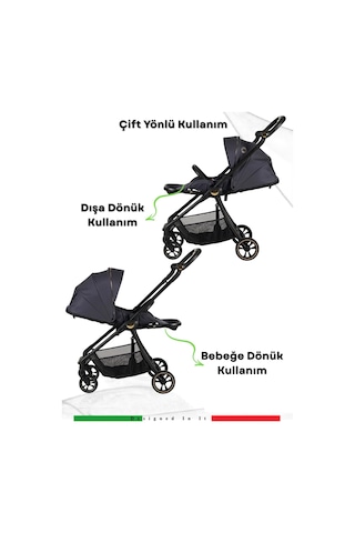 Prego Unisex Toronto Plus Çift Yönlü Katlanabilen Travel Bebek Arabası Gri 2232