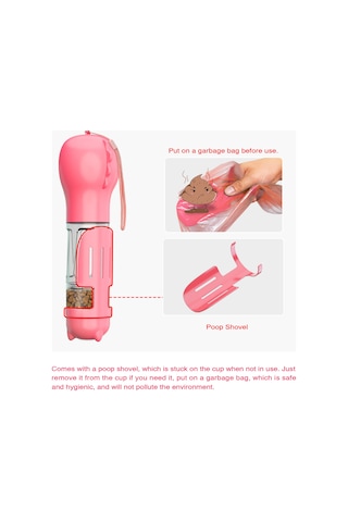 Xiyyadms Taşınabilir 4 Ü 1 Arada Köpek Su Kabı - 300ml, Gıda Saklama, Çöp Torbası Ve Kürek Dahil - Pembe Renk Seçeneği
