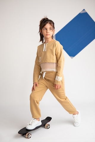 Zeyland Kız Çocuk Go Play Fileli Crop Bej Sweatshirt (4-12Yaş)