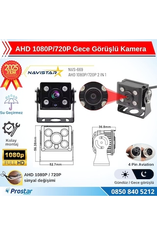 Ahd 1080p/720p Orta Boy Gece Görüşlü 4 Pin Soketli Kamyon Tır Otobüs Kamerası