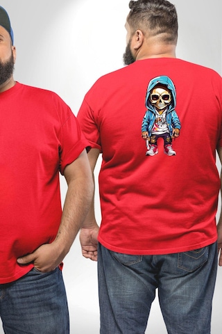 Angemiel Hiphop Kurukafa Hoodie Büyük Beden Kırmızı Tişört Kadın Erkek Ünisex Sırt Baskılı Kırmızı