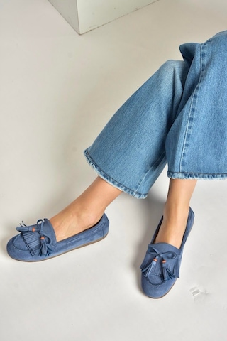 Fox Shoes Y996271002 Mavi Süet Püskül Detaylı Kadın Babet Mavi