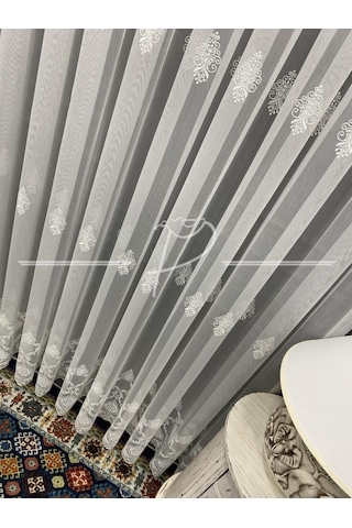 Tül Perde Taç Marka Fesli Desen Etek Bohreli Serpme Desenli Tül-2 Çok Renkli