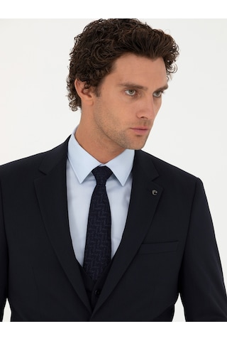 Cacharel Lacivert Slim Fit Yün Karışımlı Yelekli Takım Elbise
