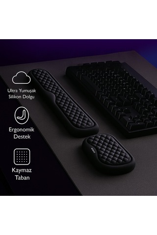 Polham Klavye Ve Mouse İçin Ergonomik Bilek Destek Seti, Ultra Yumuşak Silikon Dolgulu Kaymaz, Bilek Yastığı