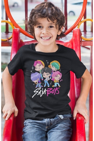 Sevbano Saja Boys Kpop Demon Hunters Müzik Grubu Baskılı Unisex Çocuk Tiş Siyah