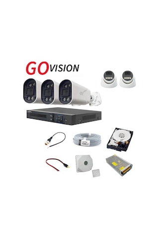 5'li 5mp Ahd Kamera Seti Full Color, 360mm Lensli, Gece Görüşlü Güvenlik Sistemi-130742