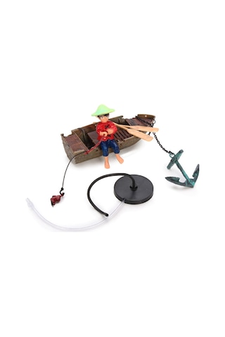 Kayıklı Balıkçı Çocuk Hareketli Akvaryum Dekoru 12 Cm