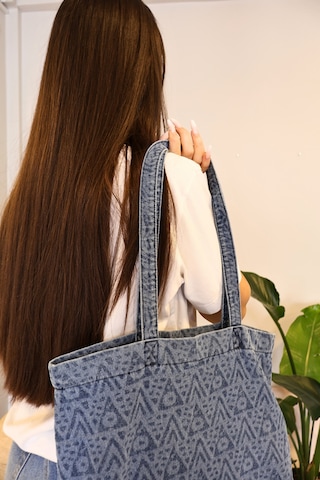 İcone Bag Desenli Yıkamalı Denim Kadın Çantası, Geniş Hacimli, Desenli El Ve Omuz Bez Çanta Shopper Mavi