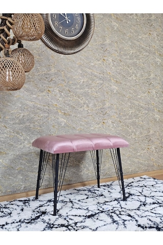 Zafir Metal Siyah Tel Ayaklı 60 Cm Puf Bench - Puf - Bench - Oturak - Mutfak Oturağı - Antre Oturağı Pembe