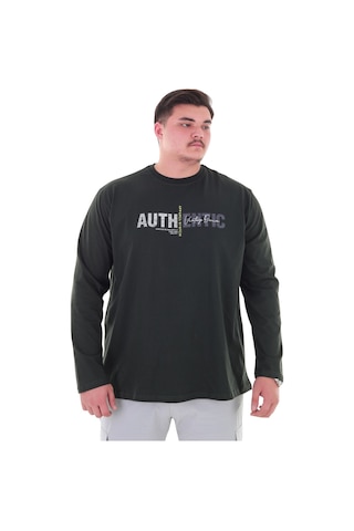 Erkek 115-155 Kilo Arası İçin Uygun Uzun Kol Bisiklet Yaka Mevsimlik Baskılı İnce Sweatshirt Haki