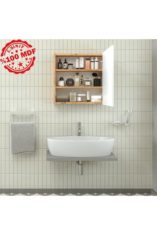 Roomart Ad7 Kulpsuz Tek Kapaklı Ahşap-Mat Beyaz Mdf 60 Cm Aynalı Beyaz